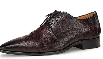 Giovane Fuscus Cap Toe Derby Burgundy Crocodile Shoes By Mezlan Made In Spain Brand