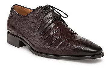 Giovane Fuscus Cap Toe Derby Burgundy Crocodile Shoes By Mezlan Made In Spain Brand