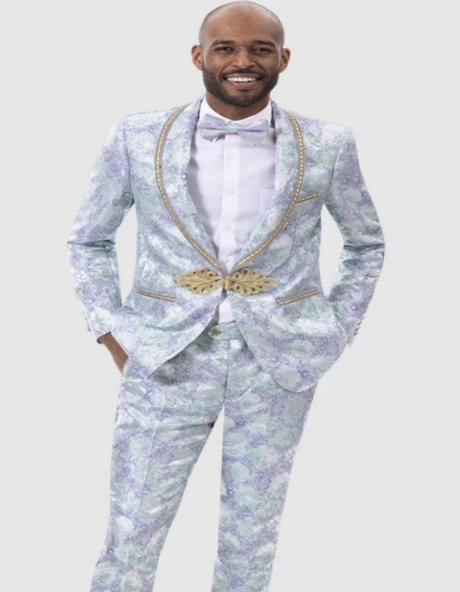Custom prom suit, blue clear
