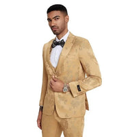2026 Floral Mens 3PC Suit w/ Double Breasted Vest by Tazzio, Golden