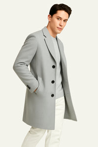 Mens Light Gray Wool Overcoat – Classic Single-Breasted Winter Coat
