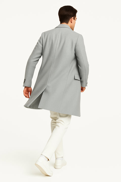 Mens Light Gray Wool Overcoat – Classic Single-Breasted Winter Coat