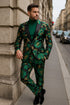 Men’s Green and Gold Floral Tuxedo Suit – Luxury 2 Piece Slim Fit Outfit for Weddings, Proms, and Special Events