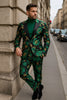 Men’s Green and Gold Floral Tuxedo Suit – Luxury 2 Piece Slim Fit Outfit for Weddings, Proms, and Special Events