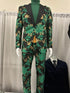 Men’s Green and Gold Floral Tuxedo Suit – Luxury 2 Piece Slim Fit Outfit for Weddings, Proms, and Special Events