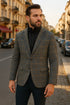 Mens Grey and Blue Glen Check Wool Blazer with Quilted Inner Layer