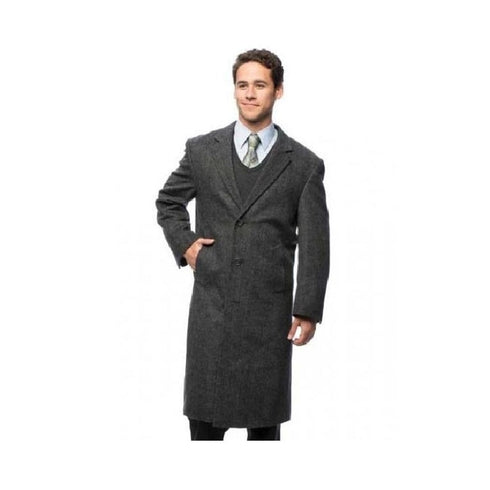 Grey Blend 3 Buttons Herringbone Long Mens Topcoat - Cashmere Overcoat