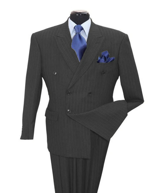 Pleated Dress Men Suits - Mens Classic Double Breasted Smooth Pinstripe Grey Suit