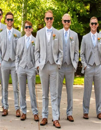 Light Grey Wedding Groomsmen Suits Three Pieces Notched Lapel