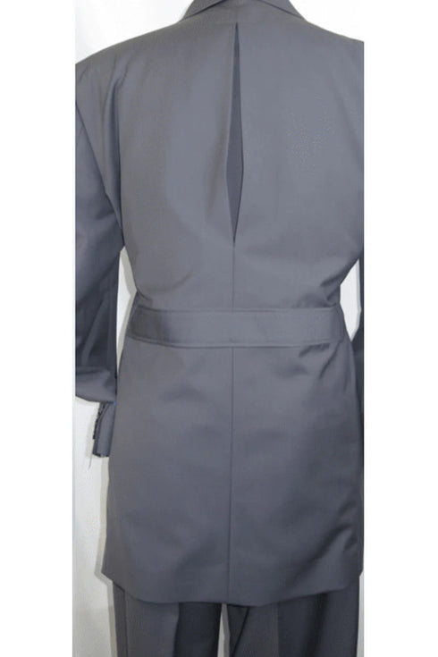 Mens 4 Button Double Breasted Vest Pleated Suit in Grey