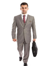 Light Grey Suit - Silver Gray Suit For Wedding - Men's Two Button Slim Fit Basic Vested Grey Wedding Suit