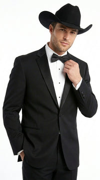 Mens 1 Button Western Cowboy Wedding Tuxedo Black
