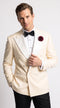 Men’s Ivory Double-Breasted Tuxedo Dinner Jacket – Cream Off-White Wedding, Prom and Black-Tie Blazer