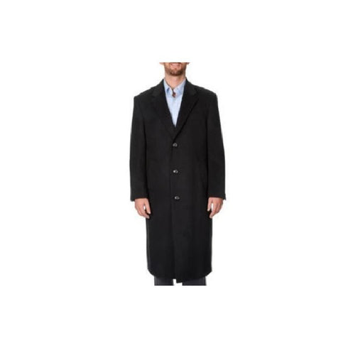 Herringbone Three Button Harvard Black Tweed Full-Length Coat