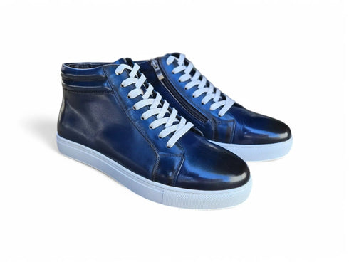 High Top Side Zipper Leather Sneaker