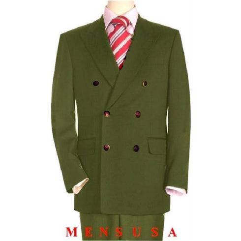 High Quality Olive Green Double Breasted Blazer Peak Lapels