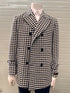 Mens Houndstooth Double-Breasted Wool Peacoat – Black and White Wool Short Coat Slim Fit