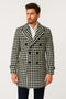 Mens Houndstooth Double-Breasted Wool Peacoat – Black and White Wool Short Coat Slim Fit
