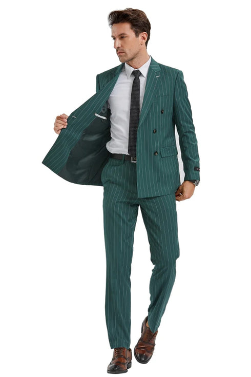 1920s Mens Suit - 1920s Mens Outfit - 1920s costume Bold Pinstripe Suit Hunter Green