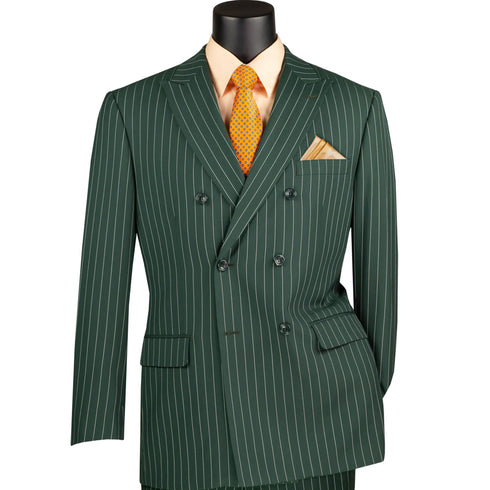Mens Hunter Green Pinstripe Double-Breasted Suits – Bold 6-Buttons Vintage Gangster Style 1920s Look