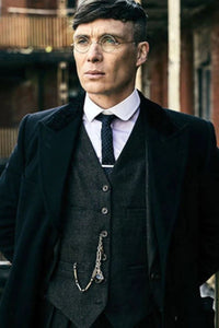 Mens Peaky Blinders peaky blinder outfit - Include peaky blinder actor cap Thomas Shelby Black Vested Suit & Black Overcoat