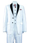 Mens 2 Button Vested Contrast Peak Lapel Sharkskin Tuxedo Suit in White