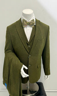 Sean Alexander 3Pc Suit Olive Tweed
