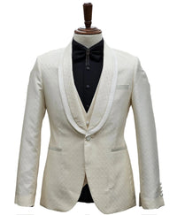 Ivory Tuxedo - Cream Wedding Suit - Off White Groom Shawl Lapel Suit