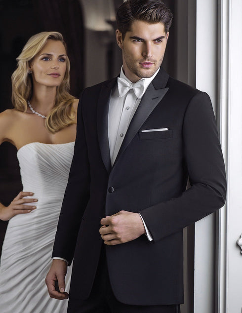Mens Designer Jackson Peak Lapel Wedding Tuxedo in Black