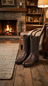 Los Altos Men's Genuine Full Quill Ostrich Brown Roper Toe Boots