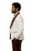 Hilton White and Burgundy Paisley Peak Lapel Tuxedo Jacket with Matching Shawl Vest and Wool Pants – Includes Bow Tie