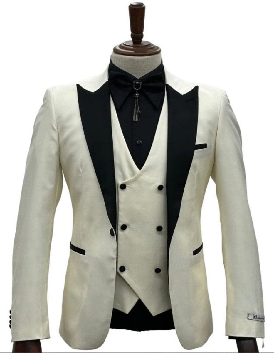Single Breasted Peak Label Ivory ~ Cream ~ Off White Tuxedo Suit main image 1