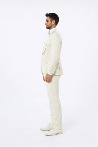 Ivory Floral Prom Tuxedo for Men – Wide Shawl Lapel Formal Set