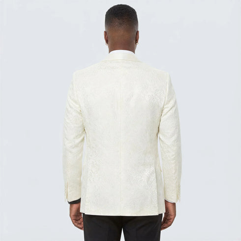 Ivory Paisley Tuxedo Jacket with Shawl Lapel – Luxury Wedding & Prom Blazer for Men