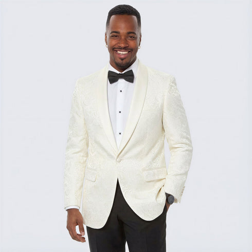 Ivory Paisley Tuxedo Jacket with Shawl Lapel – Luxury Wedding & Prom Blazer for Men