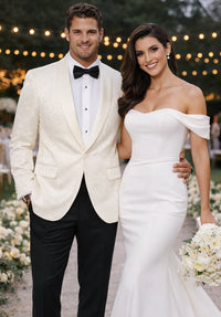 Ivory Paisley Tuxedo Jacket with Shawl Lapel – Luxury Wedding & Prom Blazer for Men