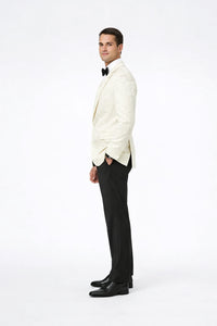 Ivory Paisley Tuxedo Jacket with Shawl Lapel – Luxury Wedding & Prom Blazer for Men