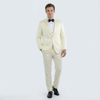 Classic Ivory Slim Fit Tuxedo with Peak Framed Lapel – Formal Wear