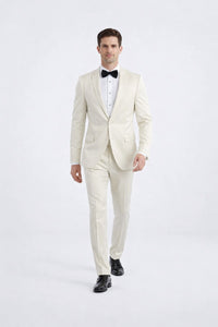 Classic Ivory Slim Fit Tuxedo with Peak Framed Lapel – Formal Wear