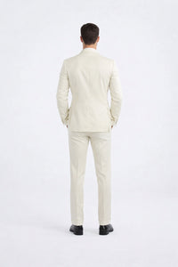 Classic Ivory Slim Fit Tuxedo with Peak Framed Lapel – Formal Wear