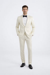Classic Ivory Slim Fit Tuxedo with Peak Framed Lapel – Formal Wear