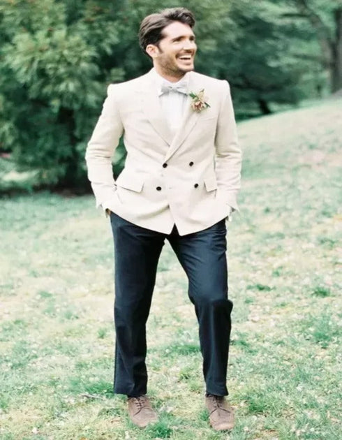 Ivory Wedding Tuxedos For Groom 2 Pieces Set Groomsmen Best Man Suit Bridegroom