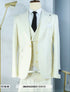 Ivory and Gold Button Wedding Suit - Off White Cream Peak Lapel with Double breasted Vest