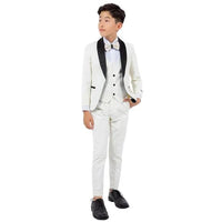 New Stacy Adams Boys Ivory Tuxedo Set, 5-Piece Black Shawl Collar