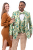 Men's Modern Fit Green Floral Print Tuxedo Jacket & Vest Set