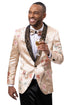 Men's Modern Fit Japanese Floar Pattern Satin Tuxedo Jacket in Champagne Tan