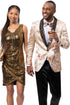 Men's Modern Fit Japanese Floar Pattern Satin Tuxedo Jacket in Champagne Tan