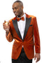 Men's Modern Fit Wedding & Prom Tuxedo Jacket in Orange Rust with Diamond Studs