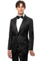 Men's Two Button Shiny Floral Print Prom Tuxedo Jacket in Black