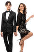 Men's Two Button Shiny Floral Print Prom Tuxedo Jacket in Black